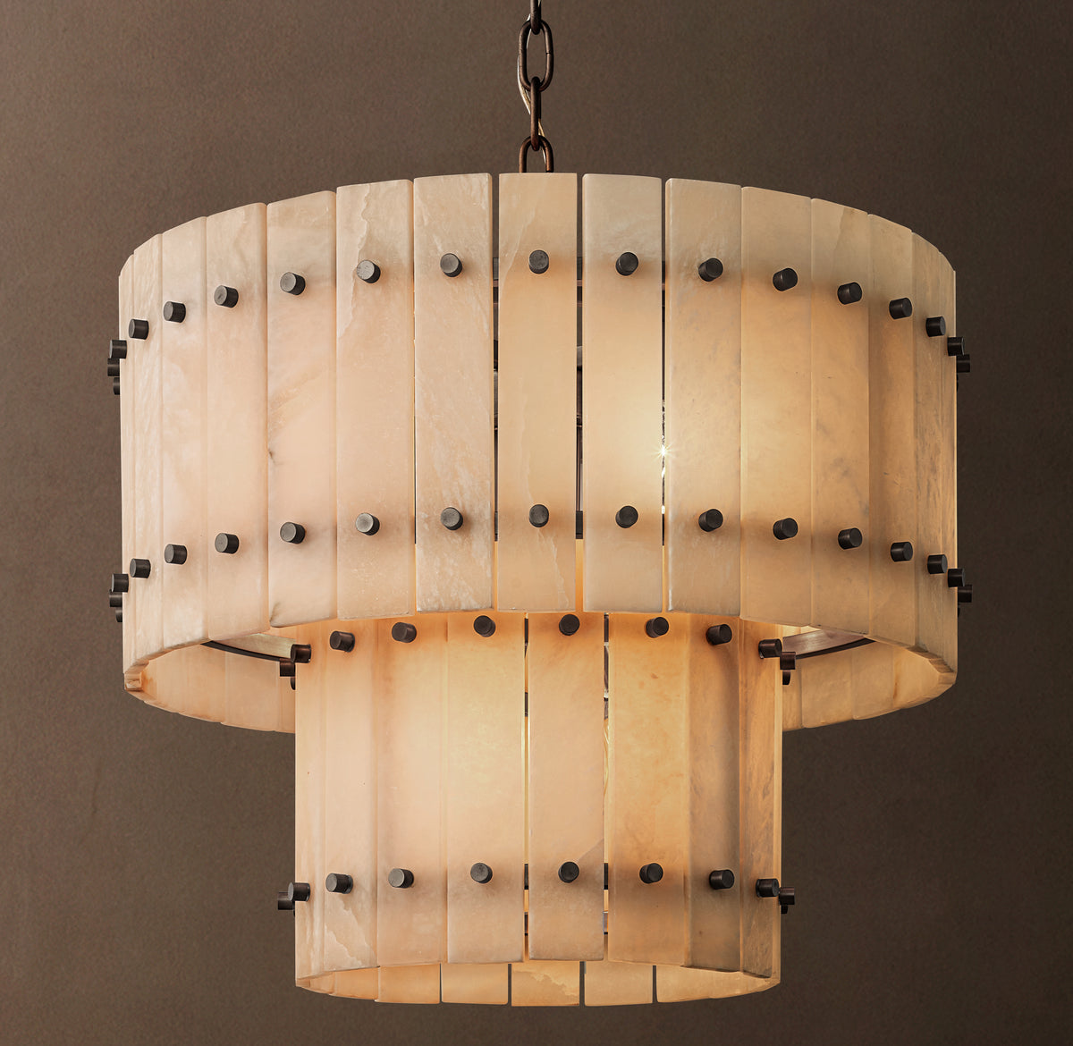 Sculptural San Marco Alabaster Two-Tier Round Chandelier – 22" Bronze