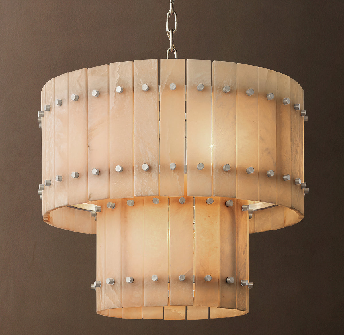 Sculptural San Marco Alabaster Two-Tier Round Chandelier – 22" Polished Nickel