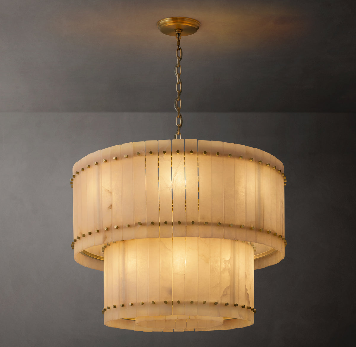 Sculptural San Marco Alabaster Two-Tier Round Chandelier