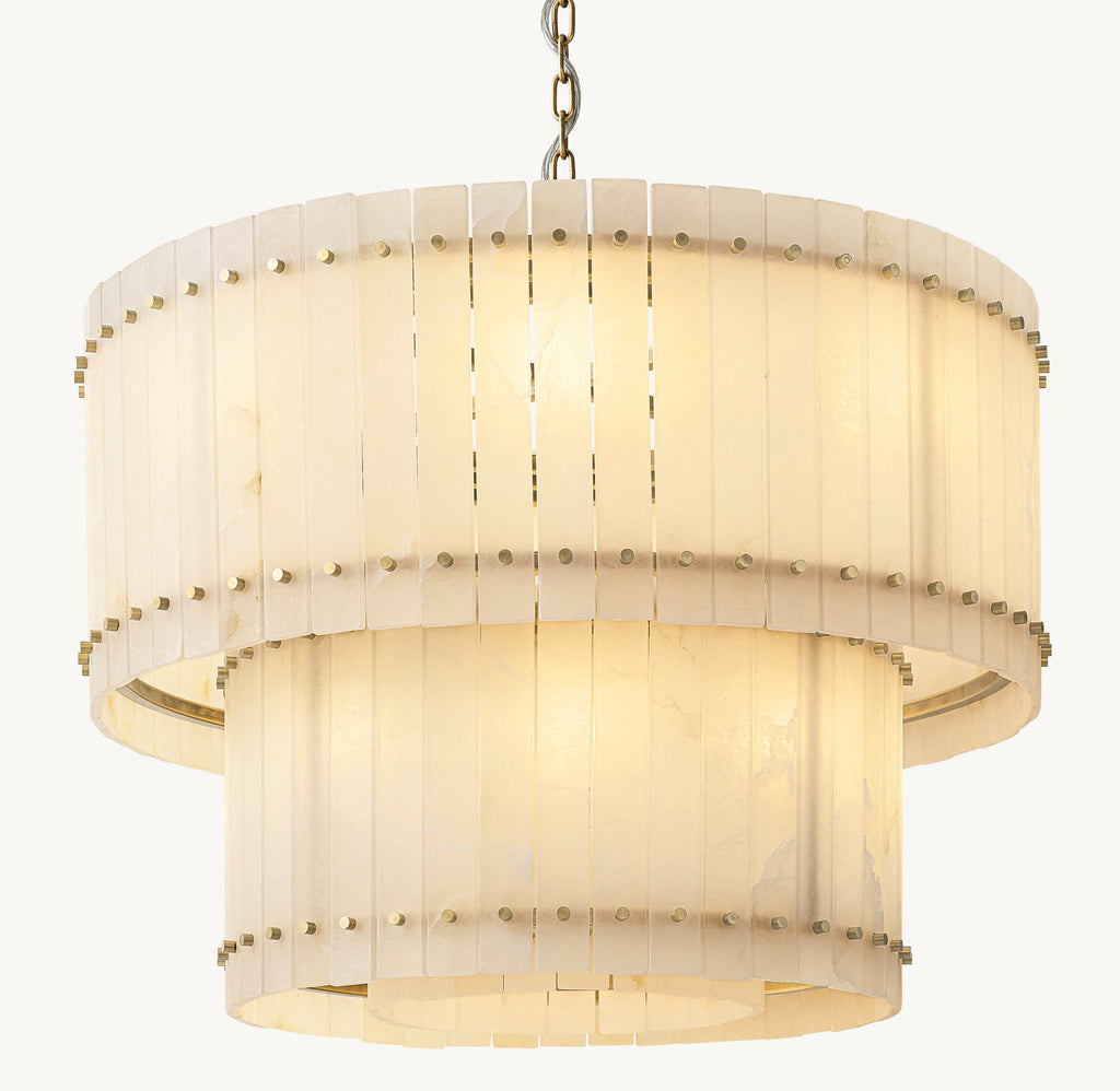 Sculptural San Marco Alabaster Two-Tier Round Chandelier, alternate view