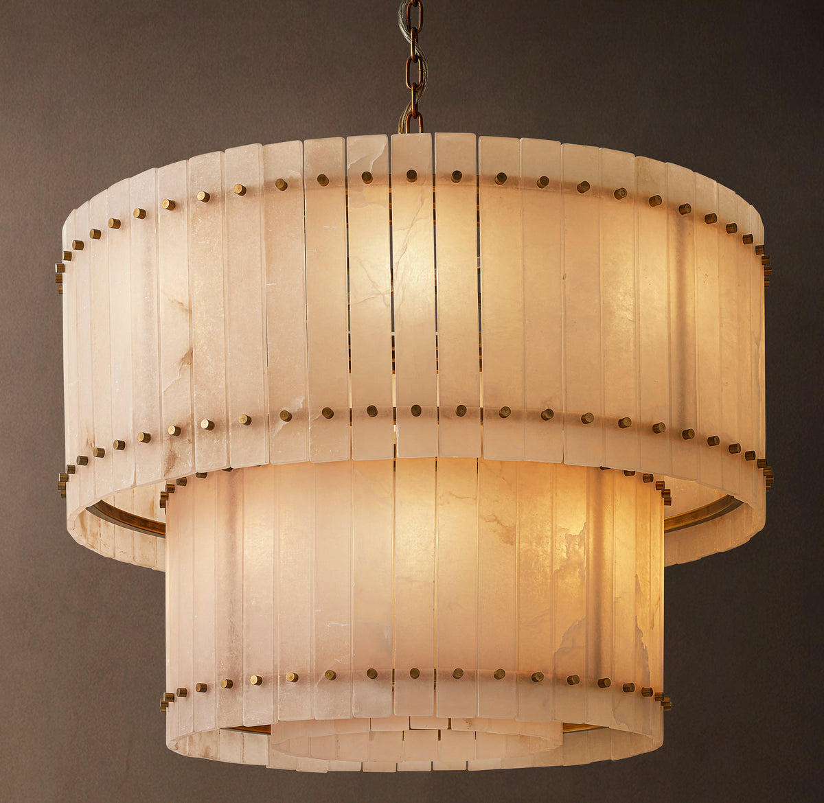 Sculptural San Marco Alabaster Two-Tier Round Chandelier – 37" Antiqued Brass