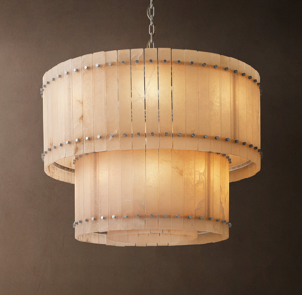 Sculptural San Marco Alabaster Two-Tier Round Chandelier, alternate view