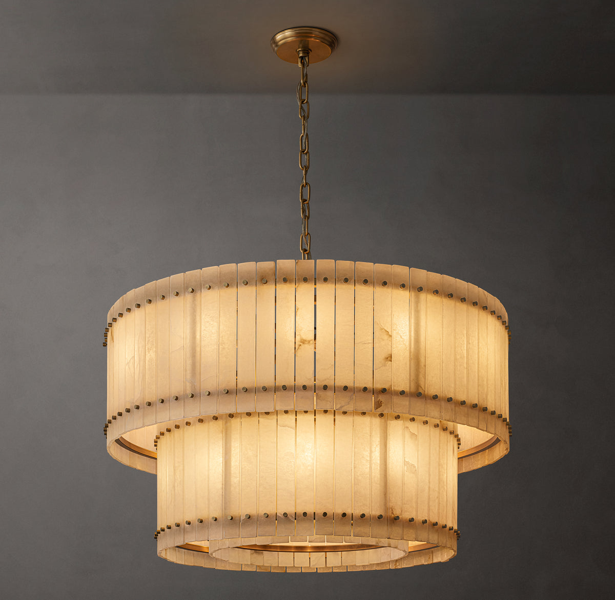 Sculptural San Marco Alabaster Two-Tier Round Chandelier