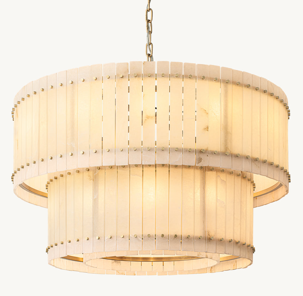Sculptural San Marco Alabaster Two-Tier Round Chandelier, alternate view