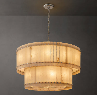 Sculptural San Marco Alabaster Two-Tier Round Chandelier – 48" Polished Nickel