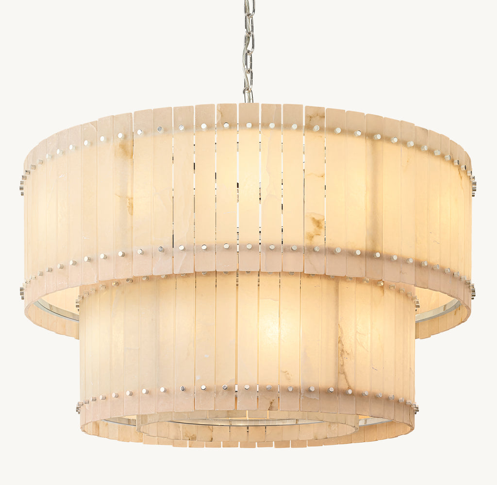 Sculptural San Marco Alabaster Two-Tier Round Chandelier, alternate view