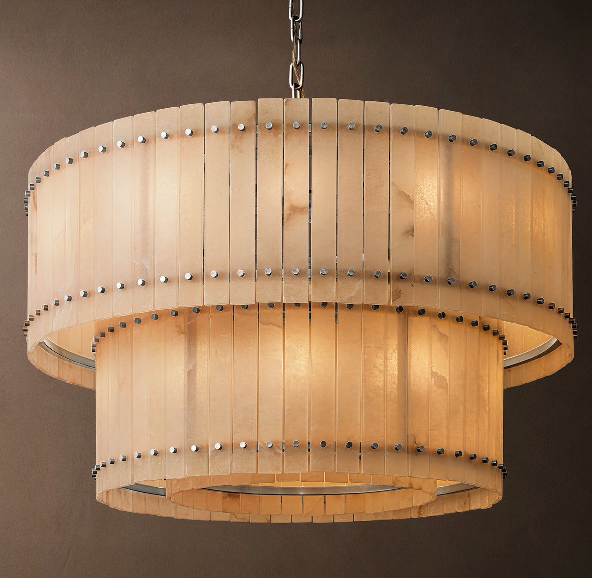 Sculptural San Marco Alabaster Two-Tier Round Chandelier – 48" Polished Nickel
