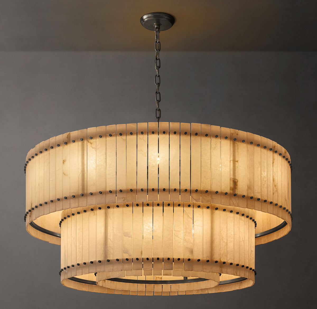 Sculptural San Marco Alabaster Two-Tier Round Chandelier
