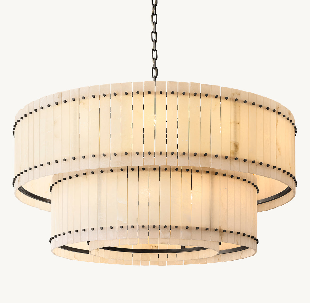 Sculptural San Marco Alabaster Two-Tier Round Chandelier, alternate view