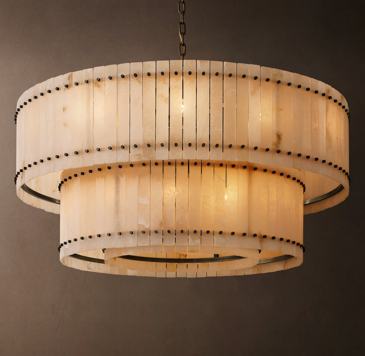 Sculptural San Marco Alabaster Two-Tier Round Chandelier – 60" Bronze