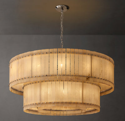 Sculptural San Marco Alabaster Two-Tier Round Chandelier – 60" Polished Nickel