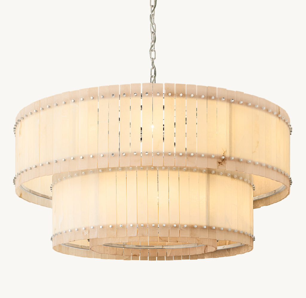 Sculptural San Marco Alabaster Two-Tier Round Chandelier, alternate view