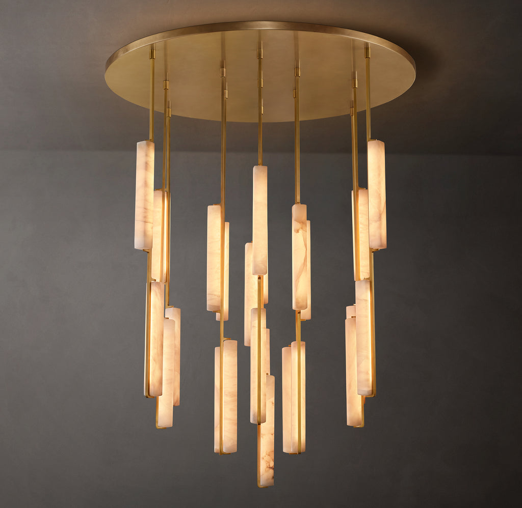Sculptural Audubon Alabaster Round Chandelier