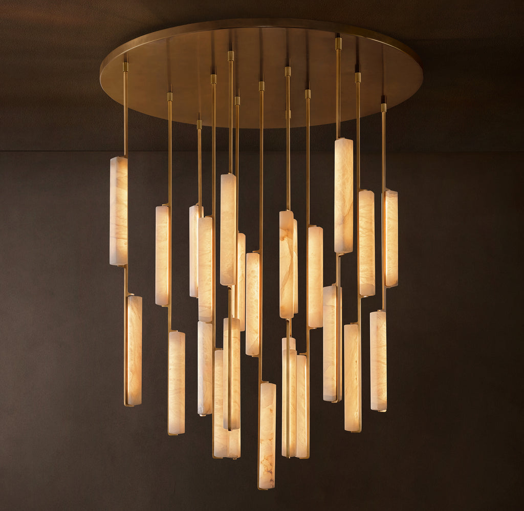 Sculptural Audubon Alabaster Round Chandelier