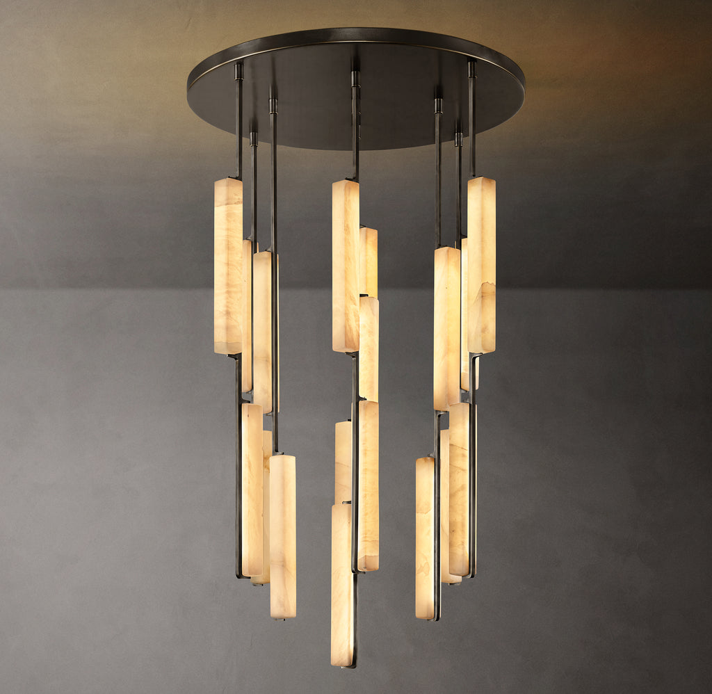 Sculptural Audubon Alabaster Round Chandelier