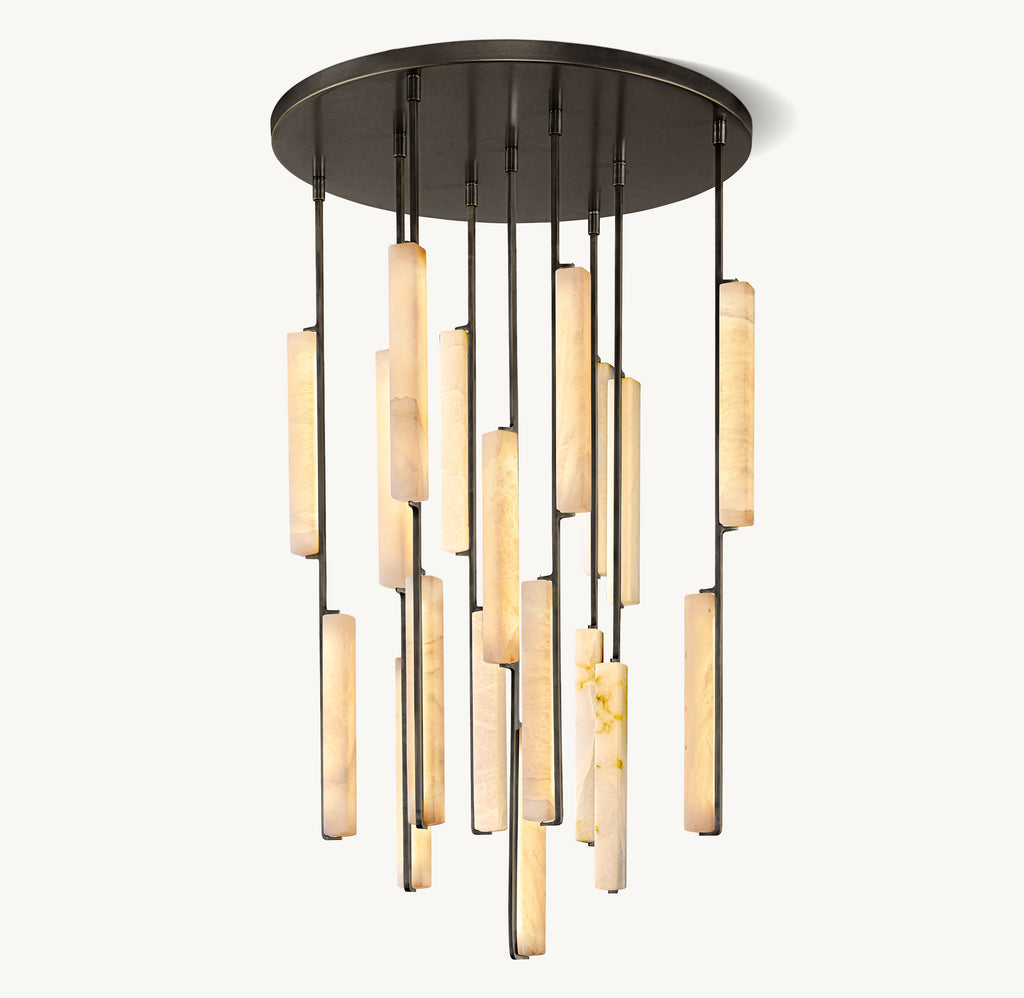 Sculptural Audubon Alabaster Round Chandelier
