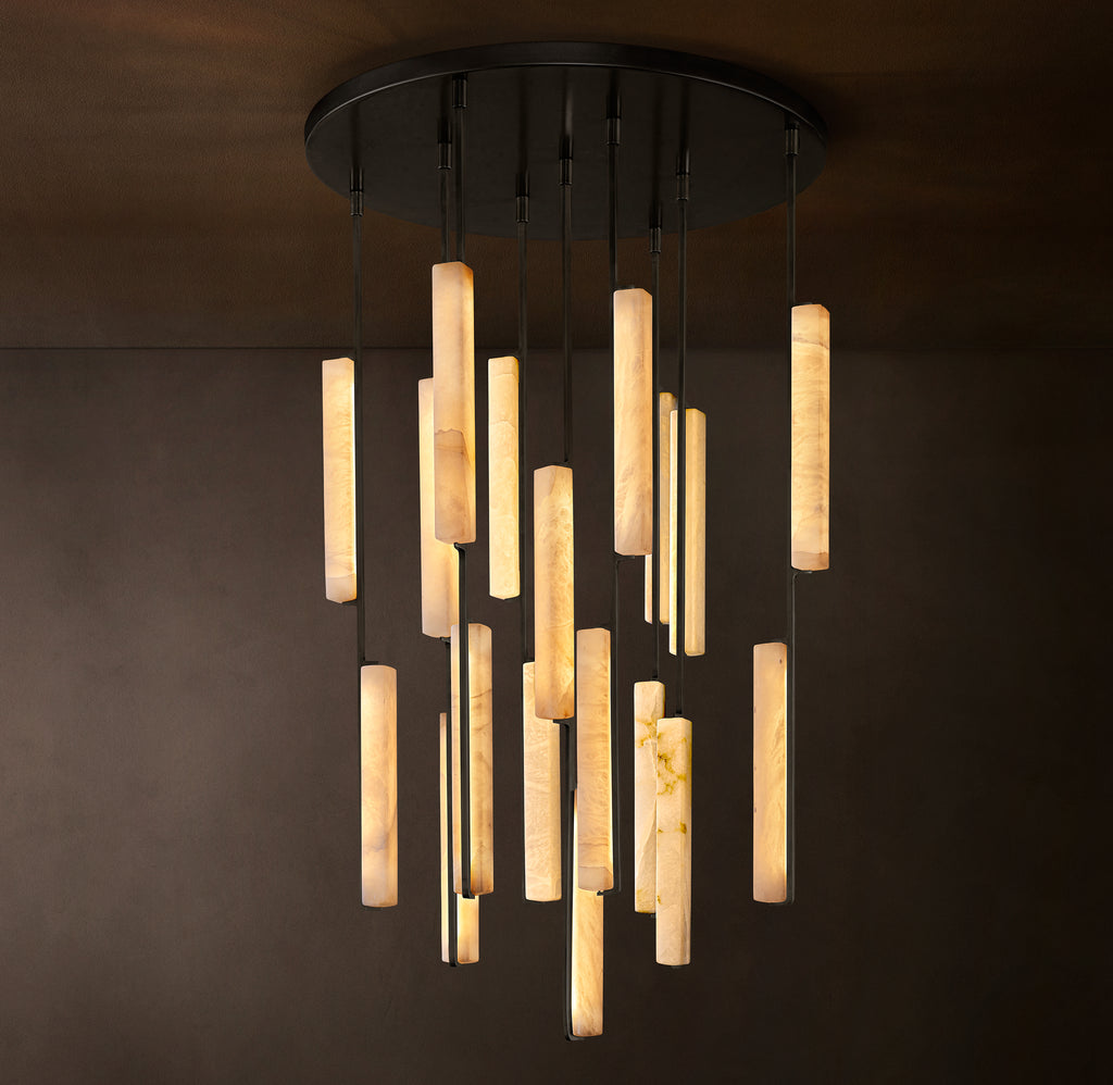 Sculptural Audubon Alabaster Round Chandelier