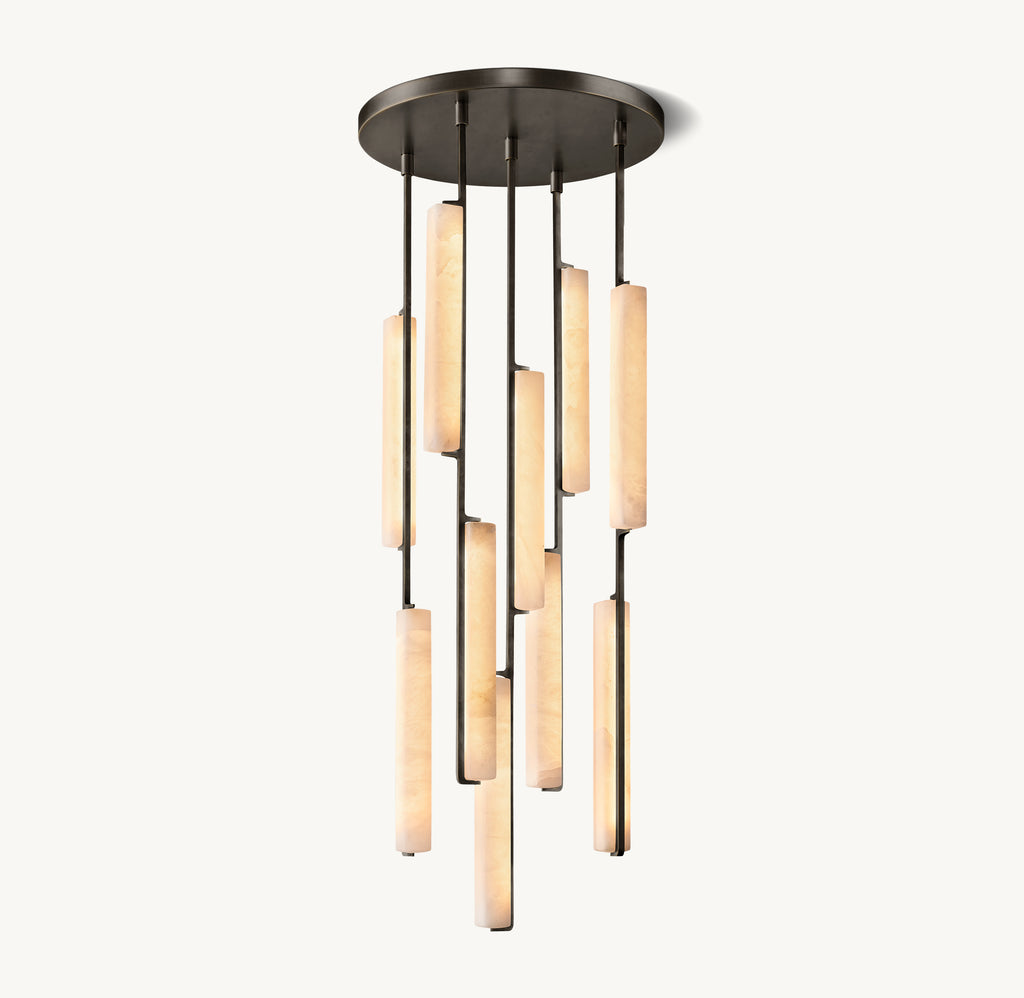 Sculptural Audubon Alabaster Round Chandelier