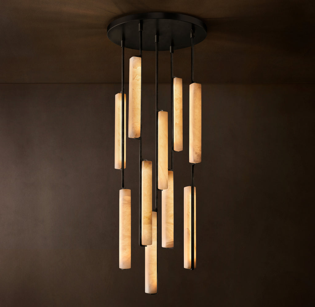 Sculptural Audubon Alabaster Round Chandelier
