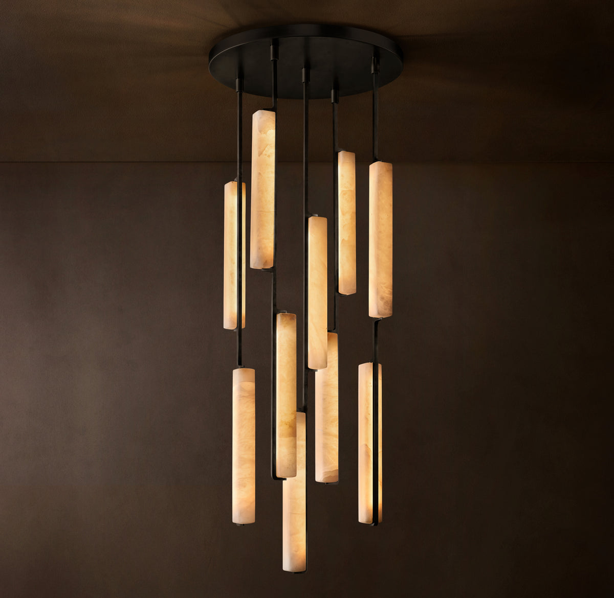 Sculptural Audubon Alabaster Round Chandelier