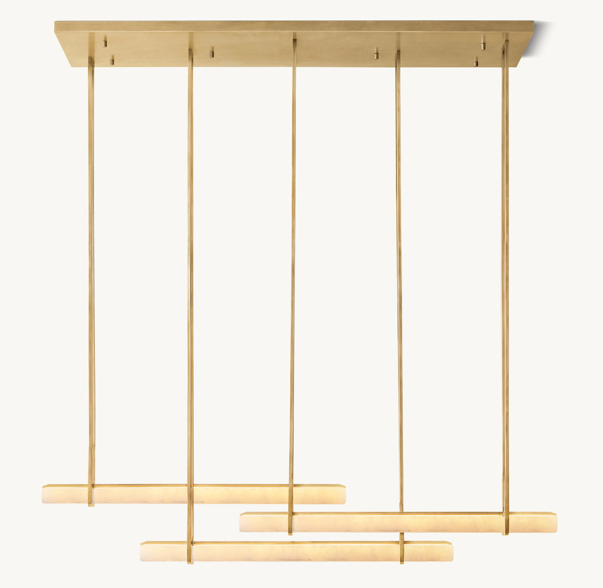 Sculptural Audubon Alabaster Triple Bar Linear Chandelier