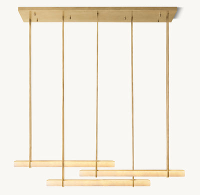 Sculptural Audubon Alabaster Triple Bar Linear Chandelier
