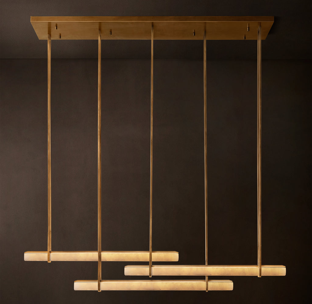 Sculptural Audubon Alabaster Triple Bar Linear Chandelier, alternate view