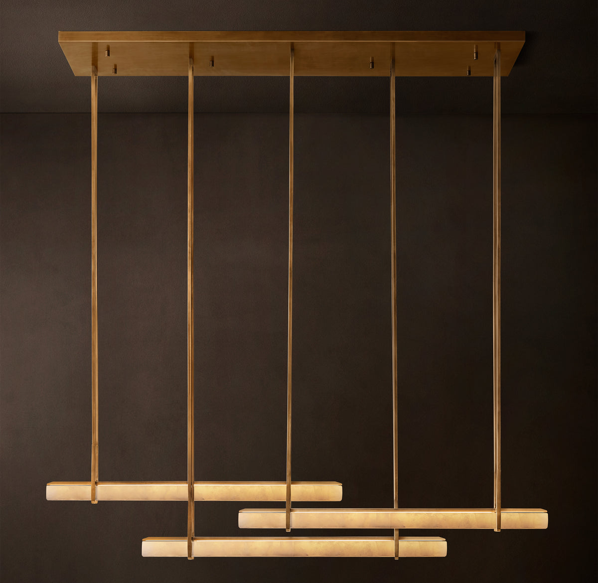 Sculptural Audubon Alabaster Triple Bar Linear Chandelier, alternate view