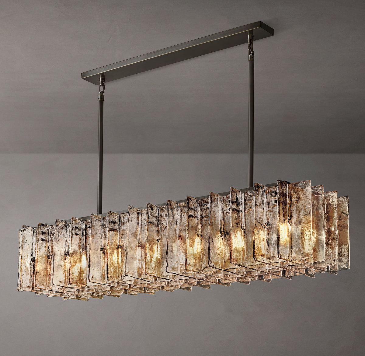Signature Lattice Smoke Glass Rectangular Chandelier – 49"