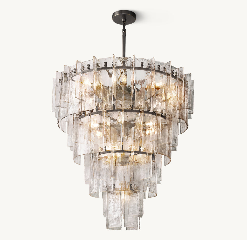 Signature Lattice Clear Glass Tiered Round Chandelier, alternate view