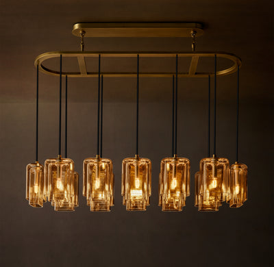 Artisan Lacour Amber Glass Rectangular Chandelier – 54"