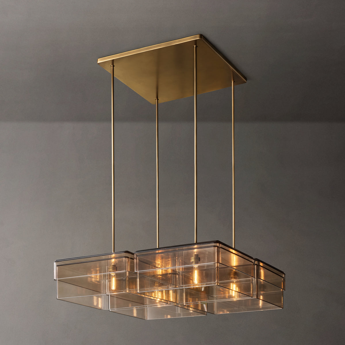 Signature Remy Square Chandelier – 36" Lacquered Burnished Brass/Smoke