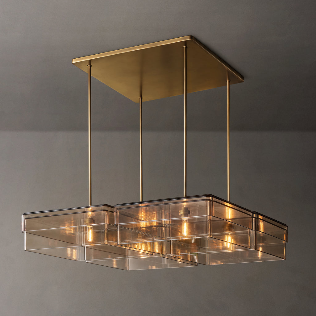 Signature Remy Square Chandelier – 48" Lacquered Burnished Brass/Smoke