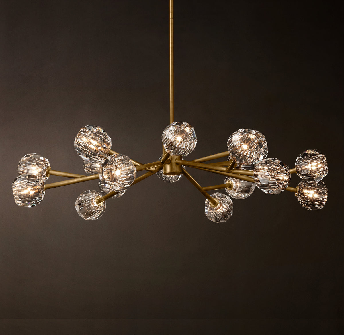 Heritage Boule De Cristal Clear Glass Round Chandelier – 48" Lacquered Burnished Brass