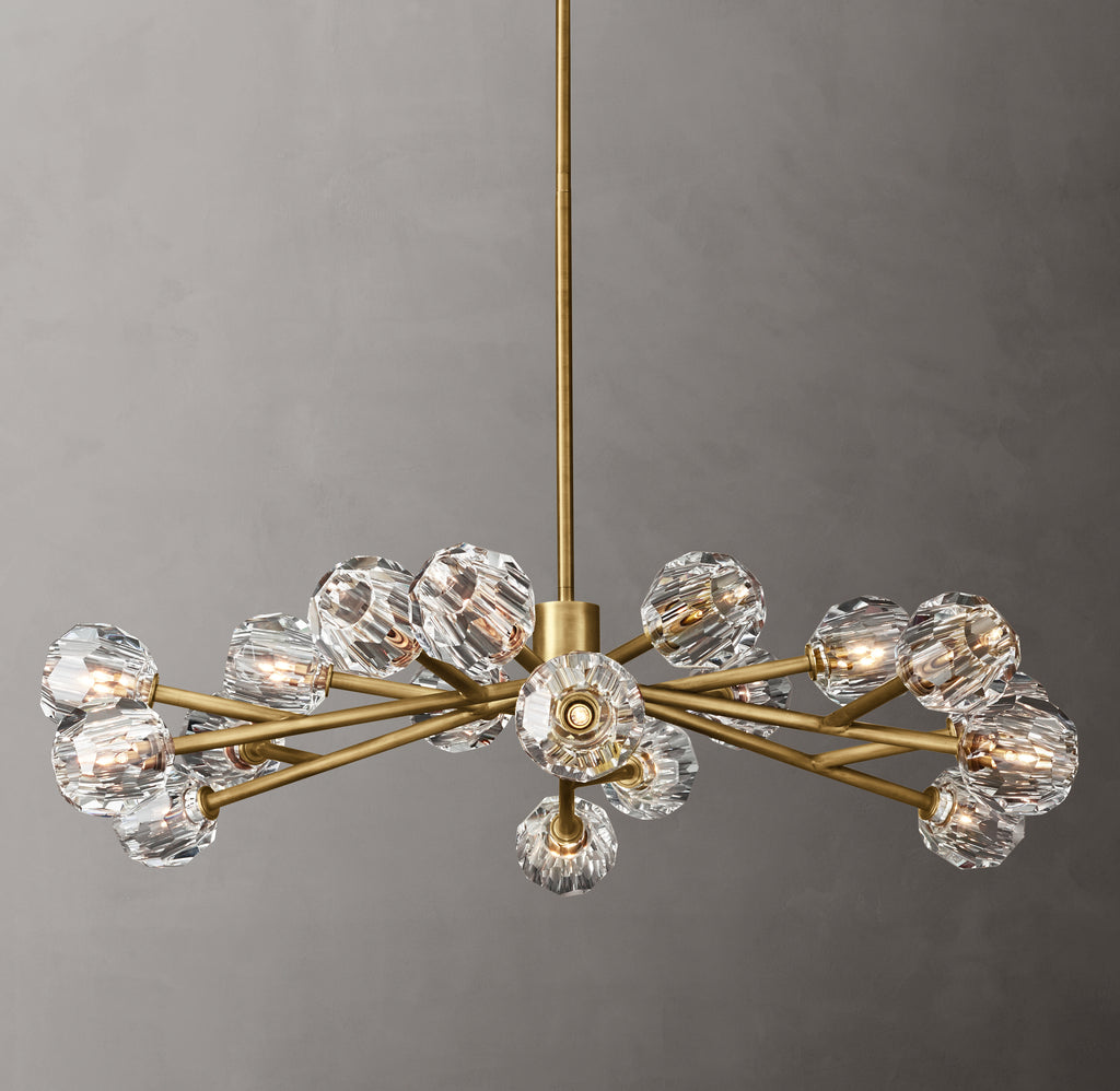 Heritage Boule De Cristal Clear Glass Round Chandelier – 48" Lacquered Burnished Brass