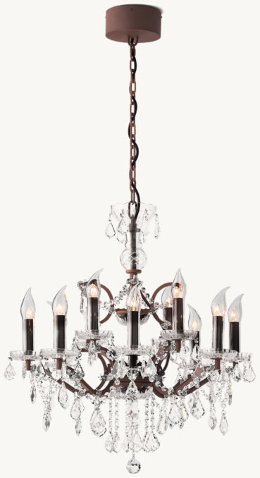 Sculptural 19th C. Rococo Iron & Crystal Outdoor Chandelier