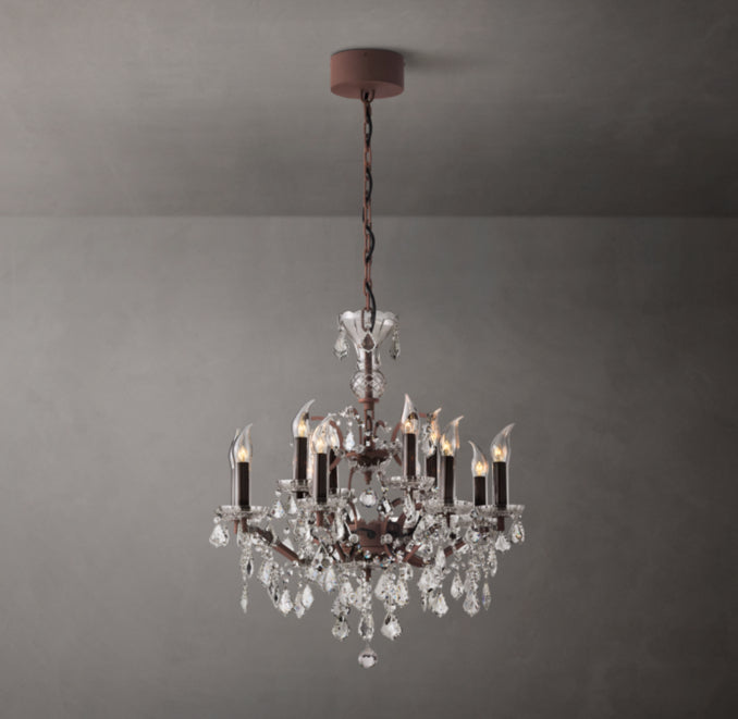 Sculptural 19th C. Rococo Iron & Crystal Outdoor Chandelier