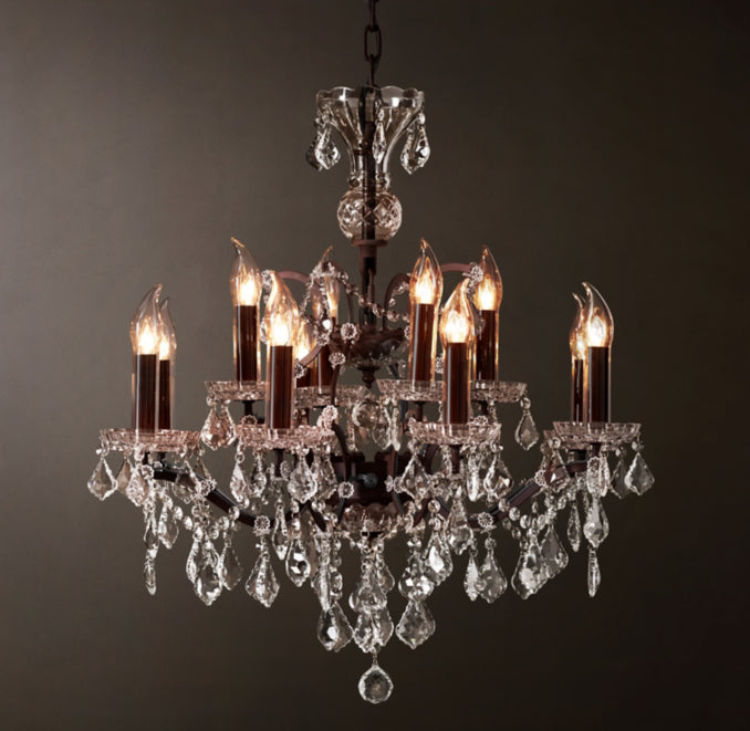 Sculptural 19th C. Rococo Iron & Crystal Outdoor Chandelier, alternate view