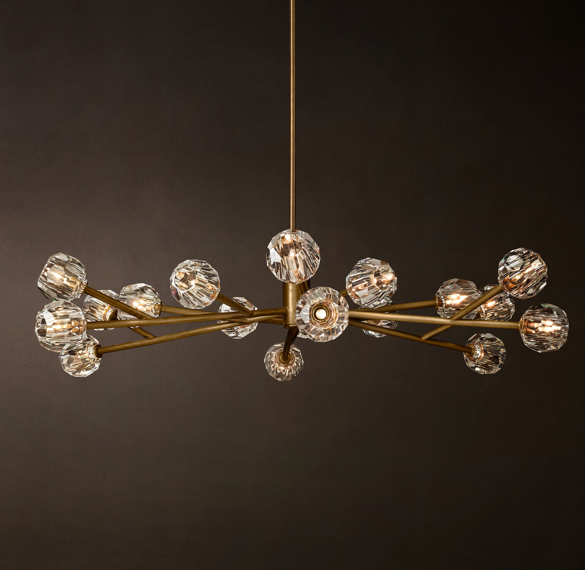 Heritage Boule De Cristal Clear Glass Round Chandelier – 60" Lacquered Burnished Brass