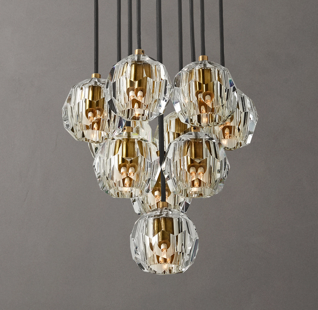 Heritage Boule De Cristal Clear Glass Round Cluster Chandelier – 14" Lacquered Burnished Brass