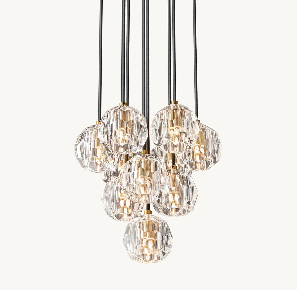 Heritage Boule De Cristal Clear Glass Round Cluster Chandelier – 14" Lacquered Burnished Brass