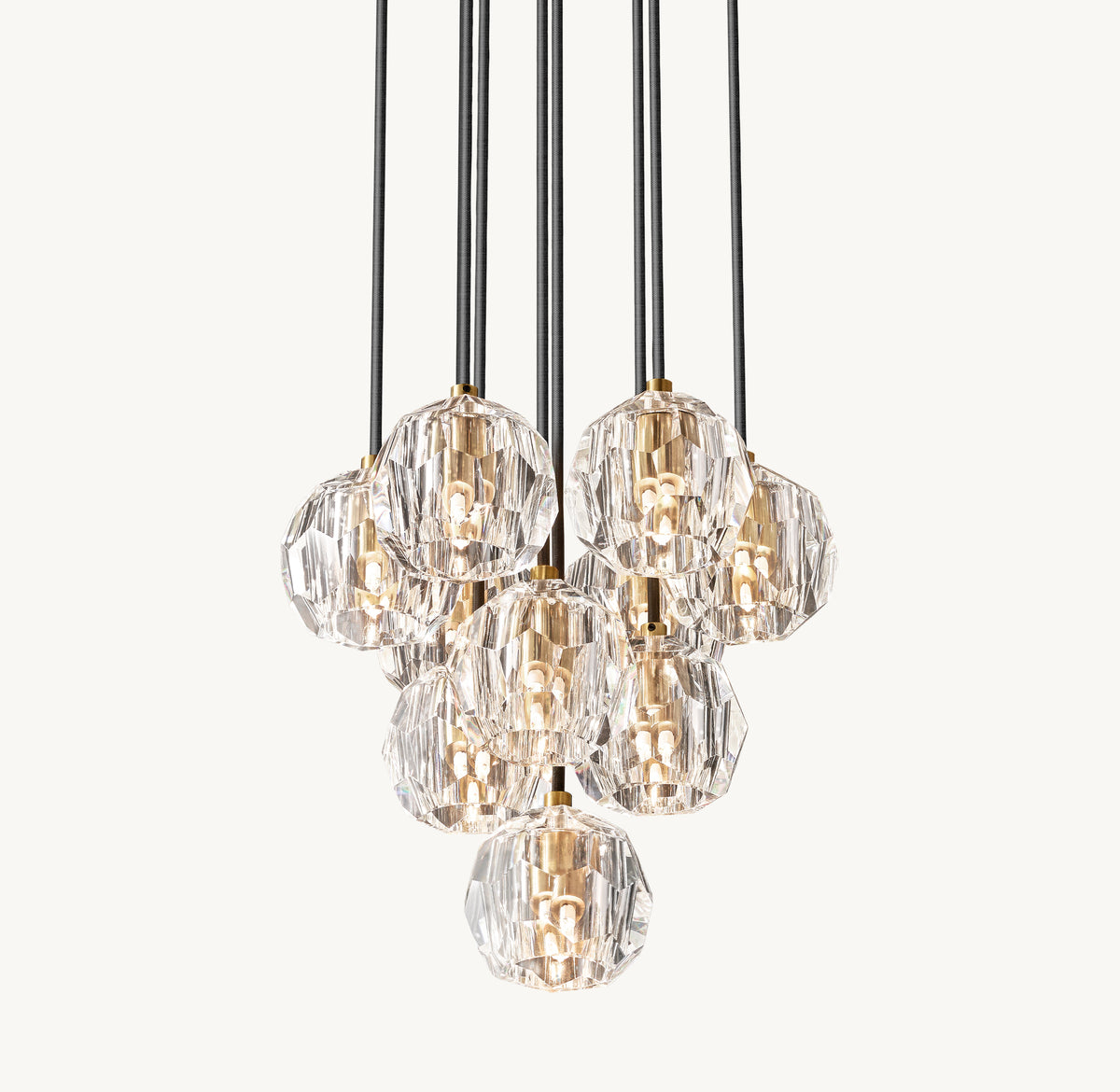 Heritage Boule De Cristal Clear Glass Round Cluster Chandelier – 14" Lacquered Burnished Brass