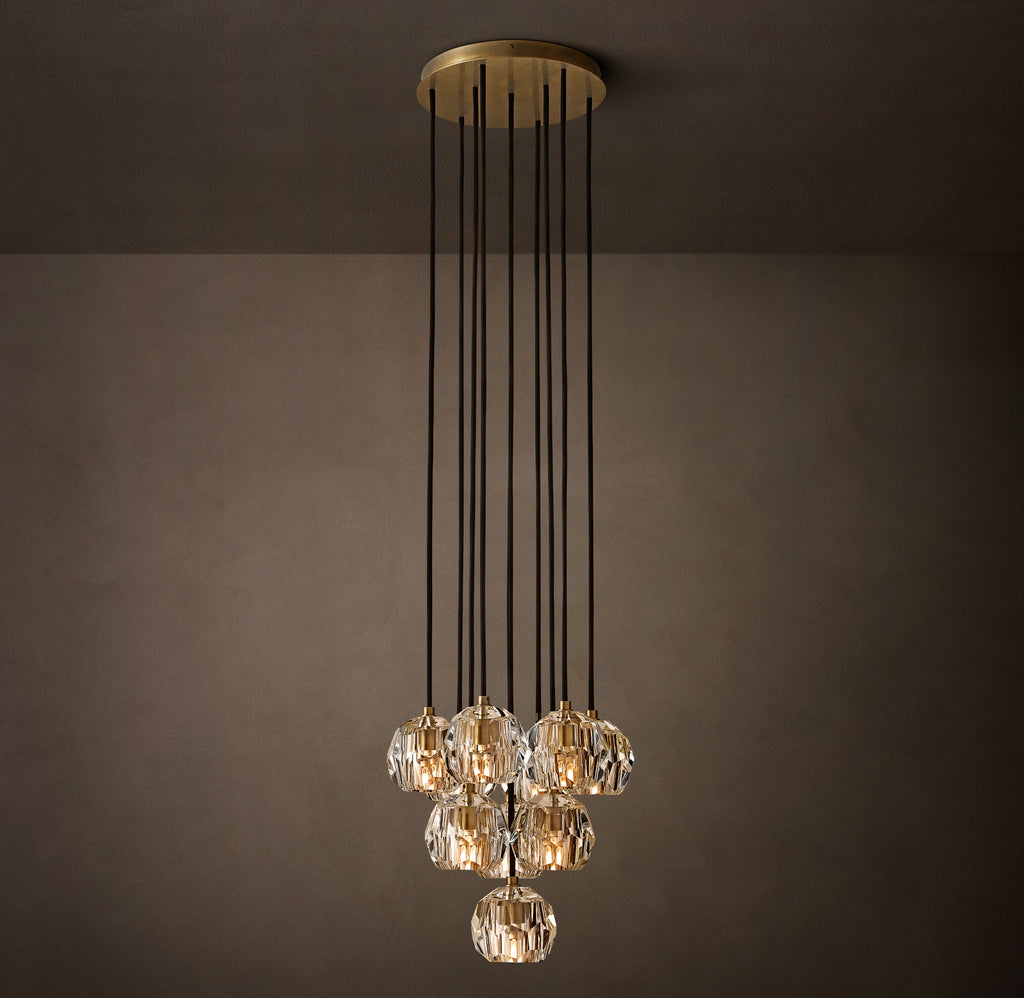 Heritage Boule De Cristal Clear Glass Round Cluster Chandelier – 14" Lacquered Burnished Brass
