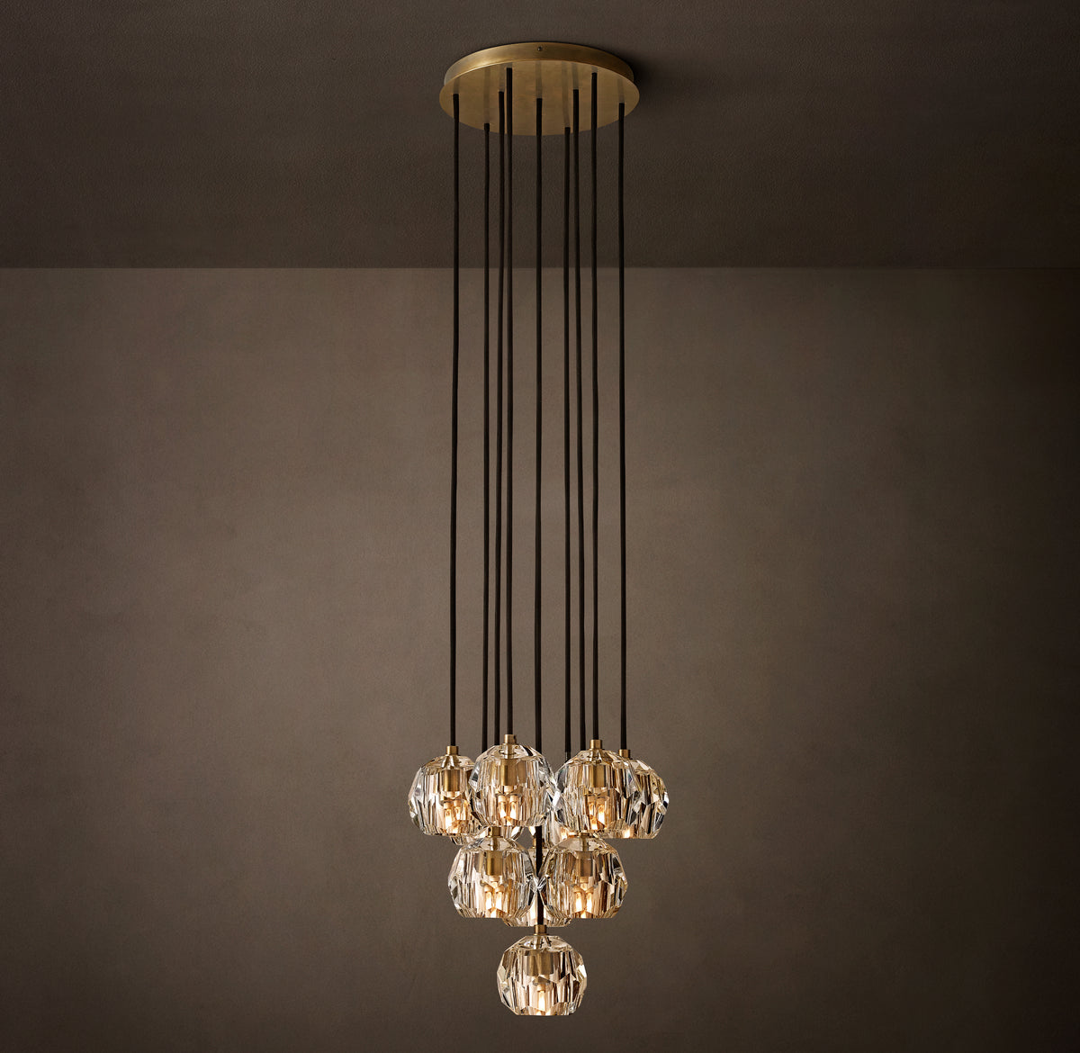 Heritage Boule De Cristal Clear Glass Round Cluster Chandelier – 14" Lacquered Burnished Brass