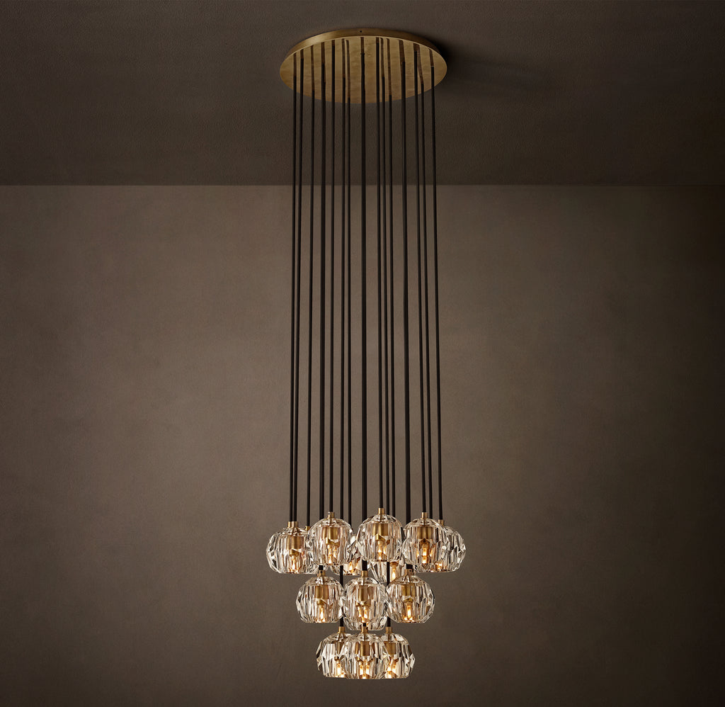 Heritage Boule De Cristal Clear Glass Round Cluster Chandelier – 19" Lacquered Burnished Brass