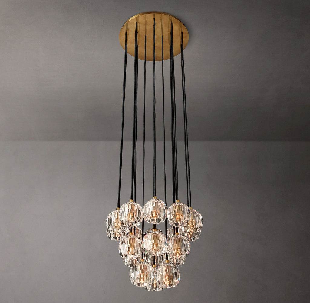 Heritage Boule De Cristal Clear Glass Round Cluster Chandelier – 19" Lacquered Burnished Brass