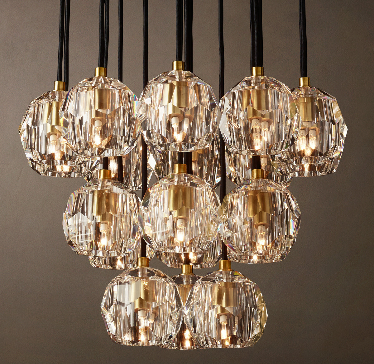 Heritage Boule De Cristal Clear Glass Round Cluster Chandelier – 19" Lacquered Burnished Brass