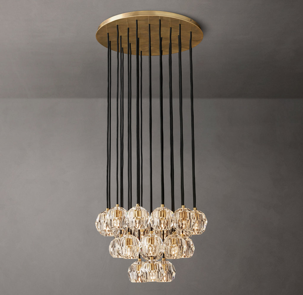 Heritage Boule De Cristal Clear Glass Round Cluster Chandelier – 24" Lacquered Burnished Brass