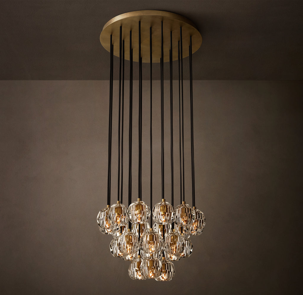 Heritage Boule De Cristal Clear Glass Round Cluster Chandelier – 24" Lacquered Burnished Brass
