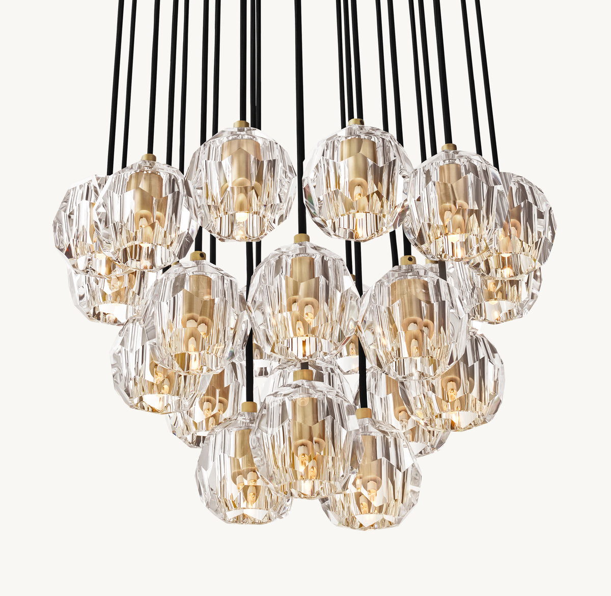 Heritage Boule De Cristal Clear Glass Round Cluster Chandelier – 24" Lacquered Burnished Brass